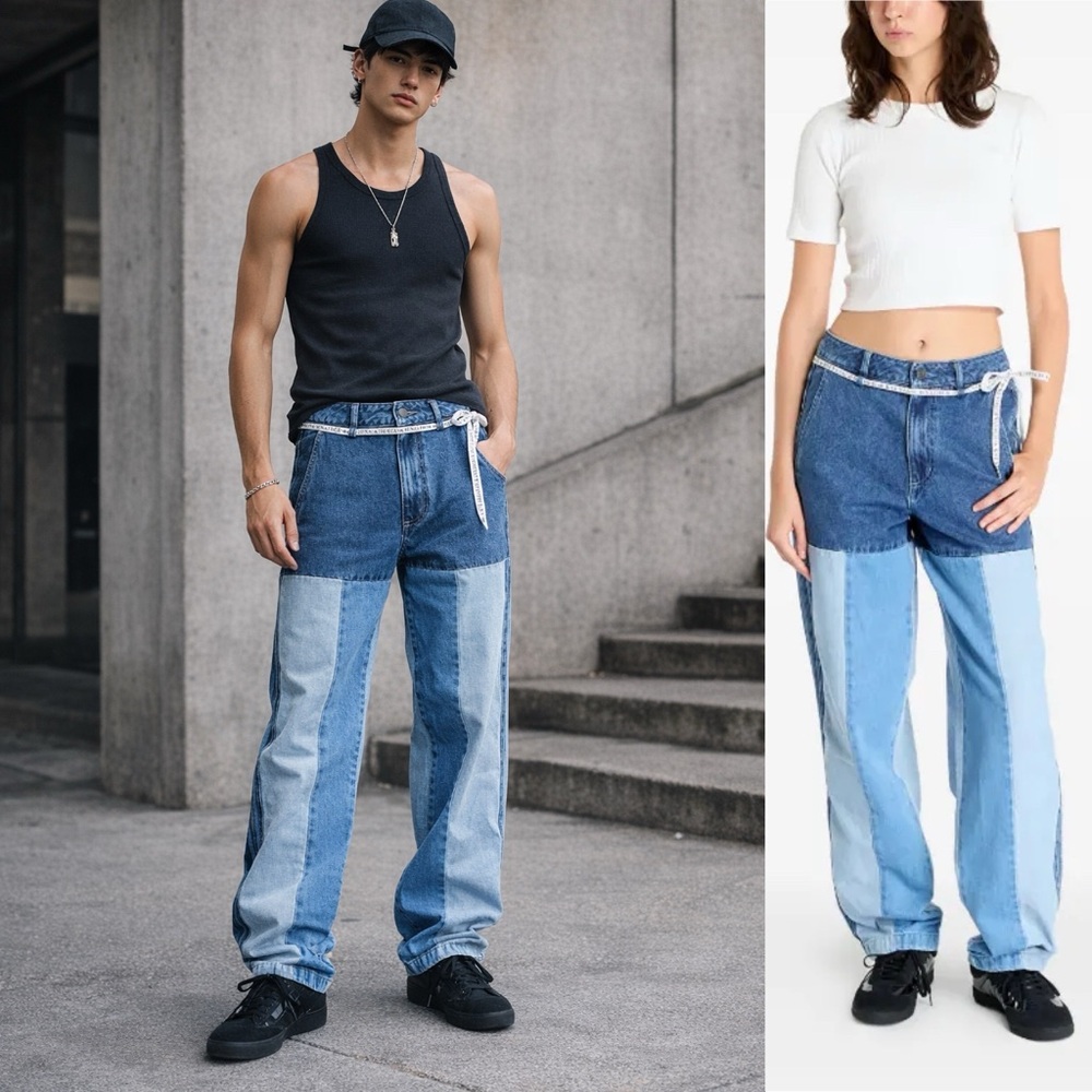 Adidas X KSENIASCHNAIDER Patchwork / Colorblock Cotton Jeans Size 34 Unisex
